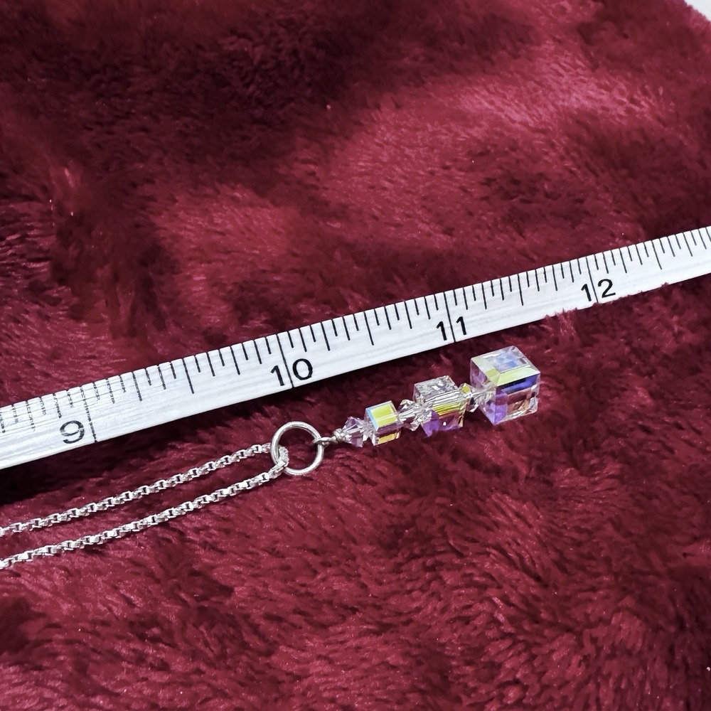 925 Sterling Silver Faceted Crystal Pendant Necklace & Dangle Earrings Set - Picture 15 of 16